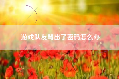 游戏队友骂出了密码怎么办